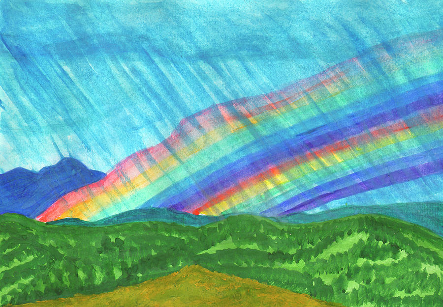 Double Rainbow And Rain In The Mountains Painting By Irina Dobrotsvet