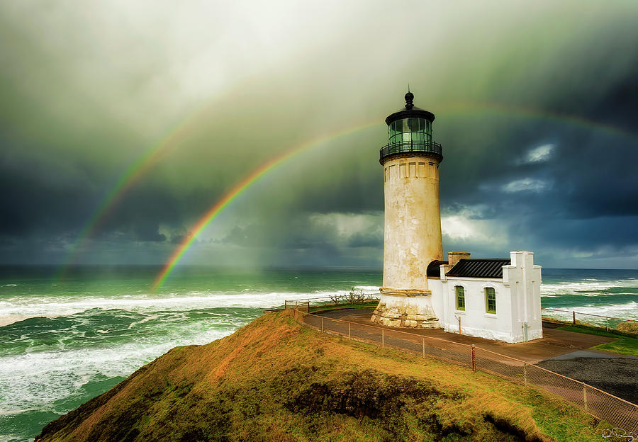 Double Rainbow at North Head Lighthouse Photograph by Dee Browning