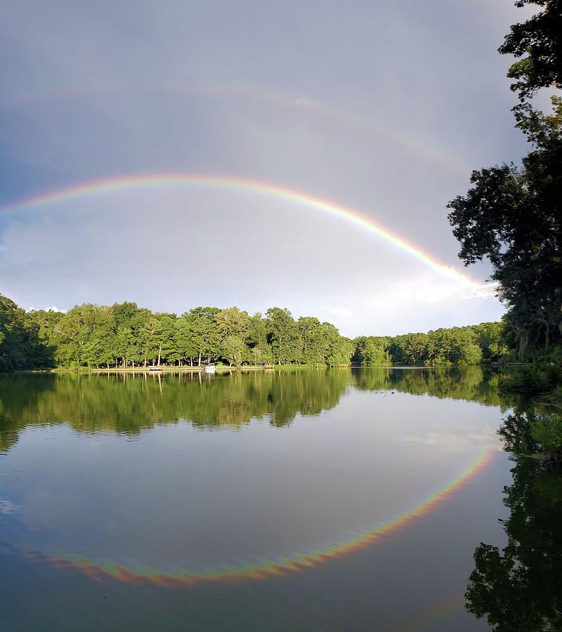 Double Rainbow over the Lake Photograph by Karen Stansberry