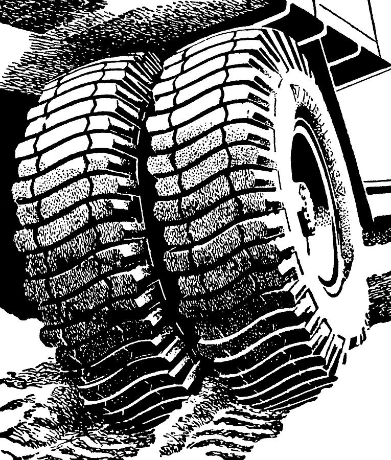 Black And White Drawing - Double Truck Tires by CSA Images