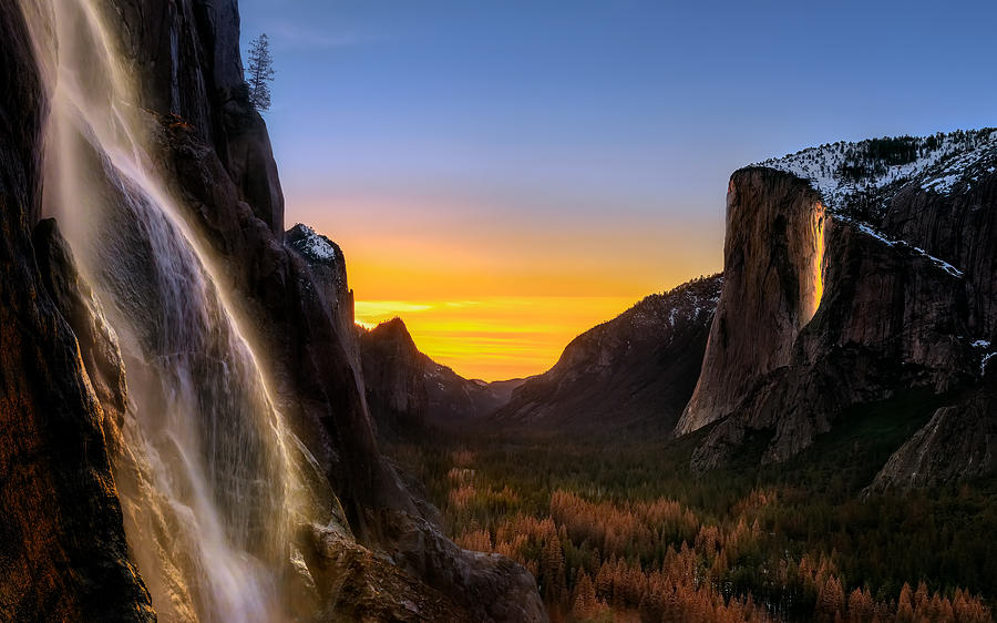 Yosemite National Park Photograph - Double Waterfalls by Hua Zhu
