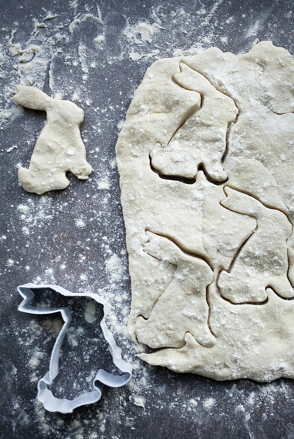 Dough Rolled Out With Bunny Shaped Cookies Cut Out Photograph by Ryla Campbell