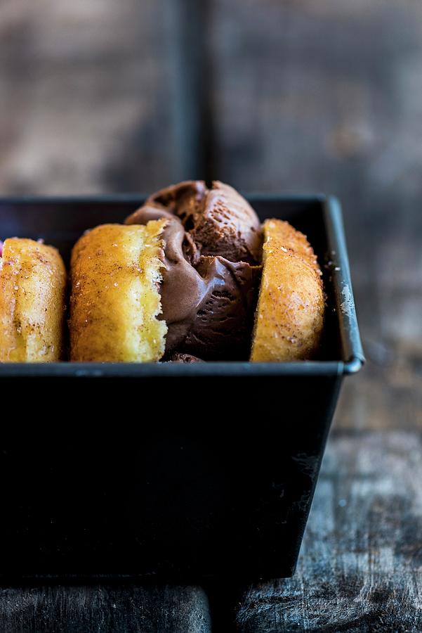 Doughnut Ice Cream Sandwiches In A Loaf Tin Photograph by Hein Van Tonder