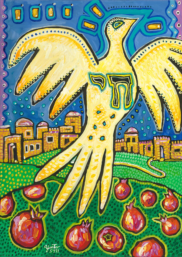 Dove Over Israel Painting by Yom Tov Blumenthal