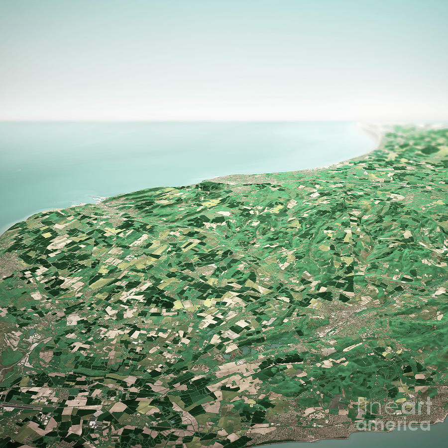 Map Digital Art - Dover England 3D Render Horizon Aerial View From North May 2019 by Frank Ramspott