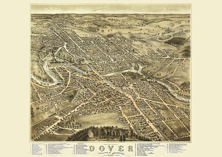 Dover New Hampshire Antique Map Pictorial or Perspective Map 1877 ...