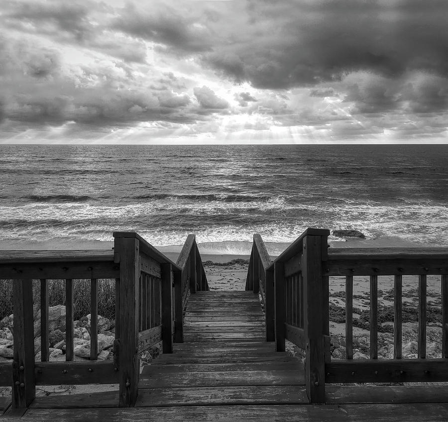 Juno Photograph - Down to the Beach in Black and White by Debra and Dave Vanderlaan