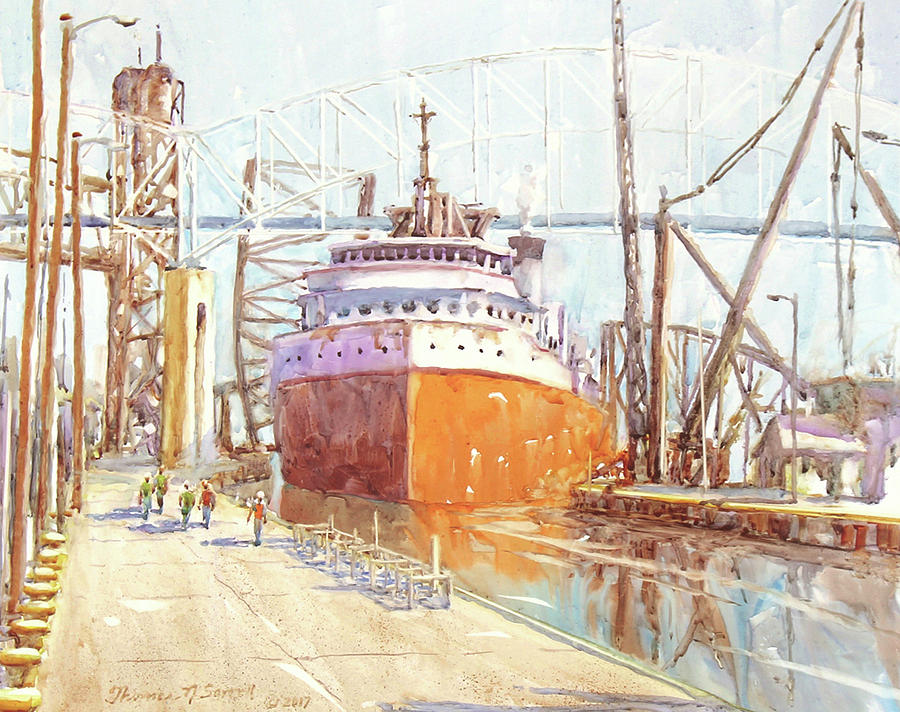 Downbound, Soo Locks Painting by Thomas Sorrell