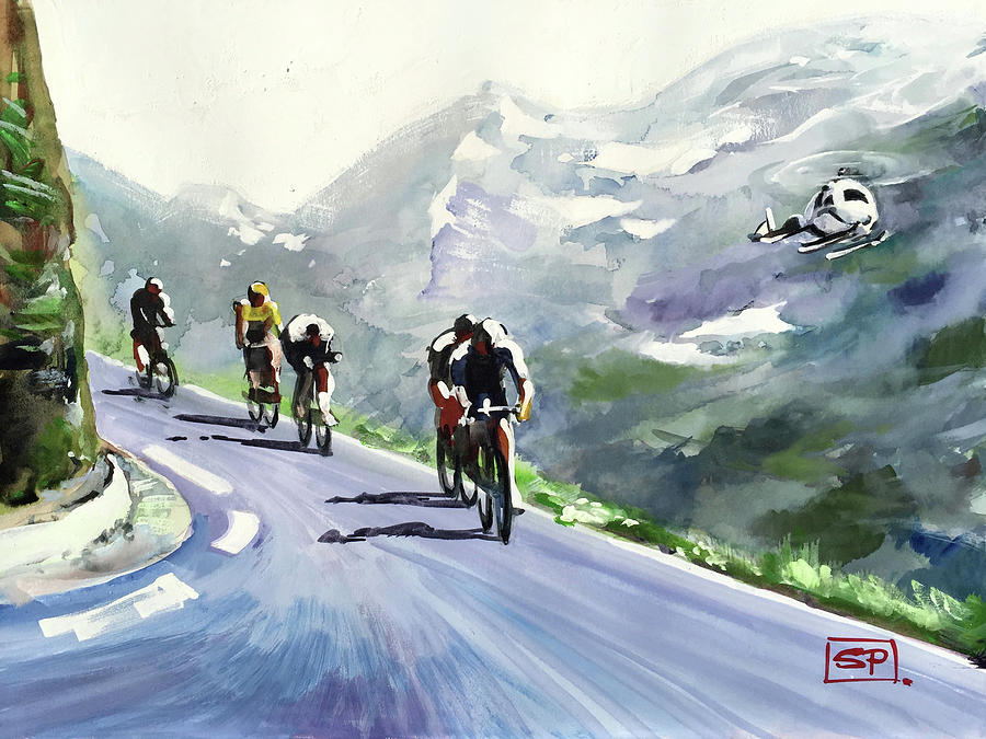 Downhill from Tourmalet Stage 19 2018 Painting by Shirley Peters