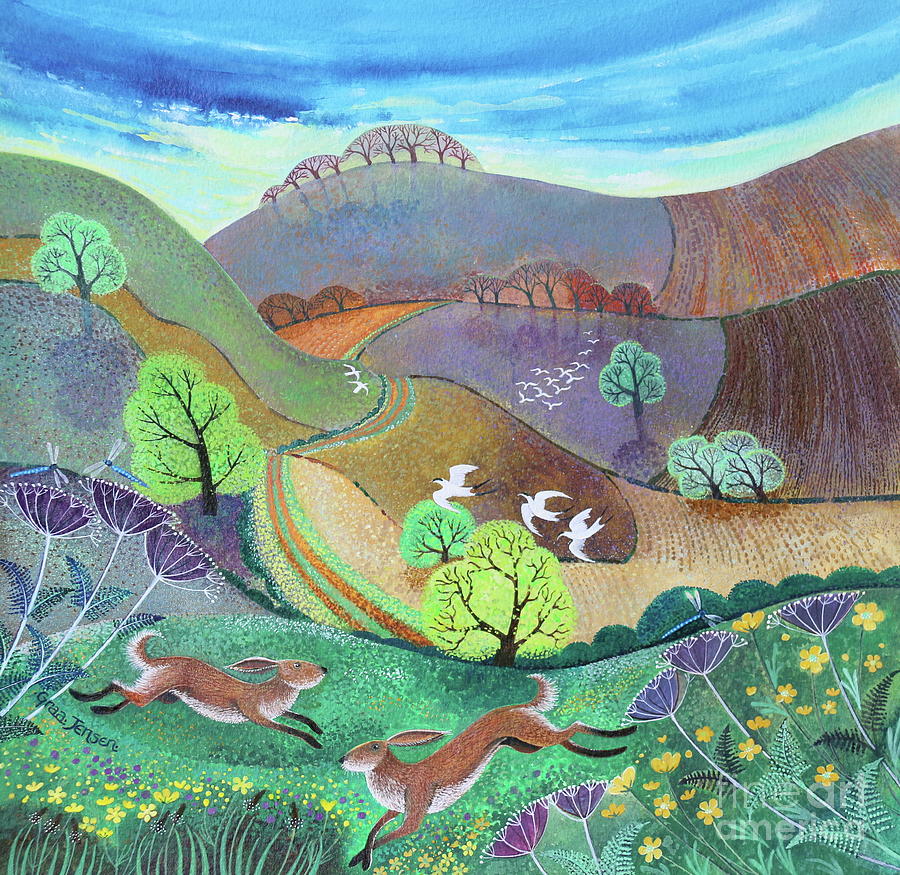 Downland Hares Painting by Lisa Graa Jensen