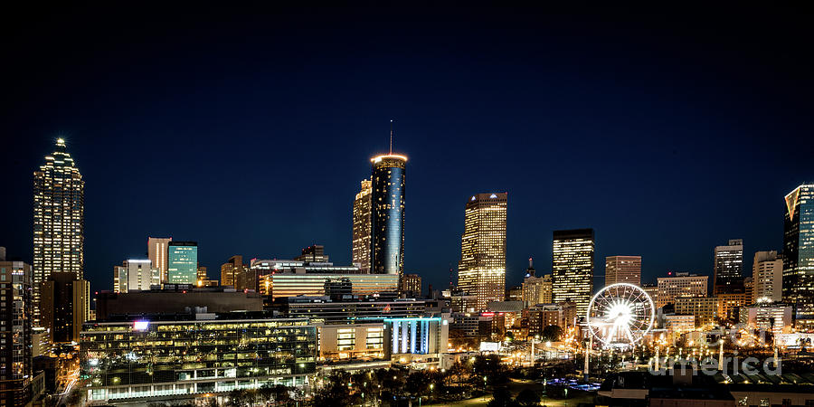 Downtown Atlanta GA Skyline at Night wide Photograph by Sanjeev Singhal