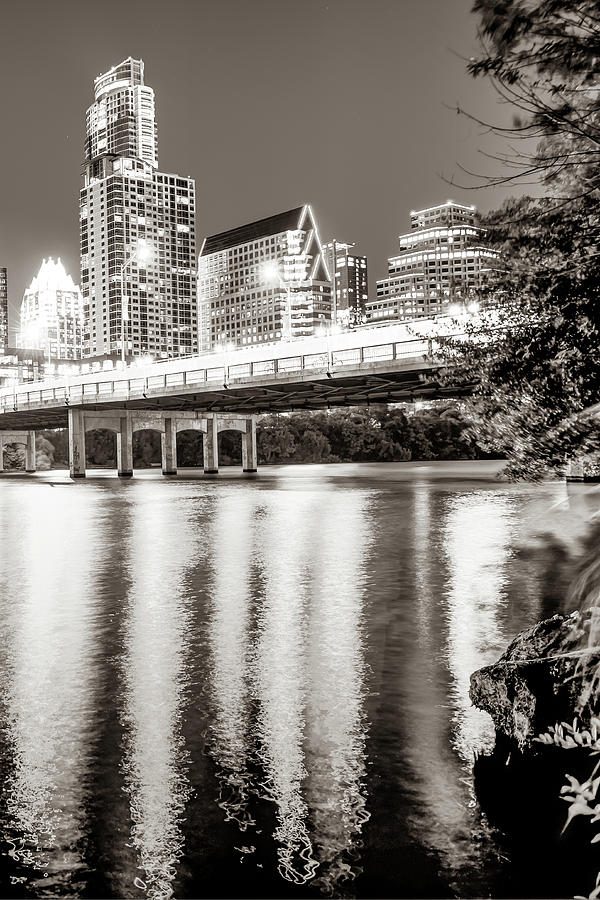 America Photograph - Downtown Austin Skyline Over Lady Bird Lake - Sepia Edition by Gregory Ballos