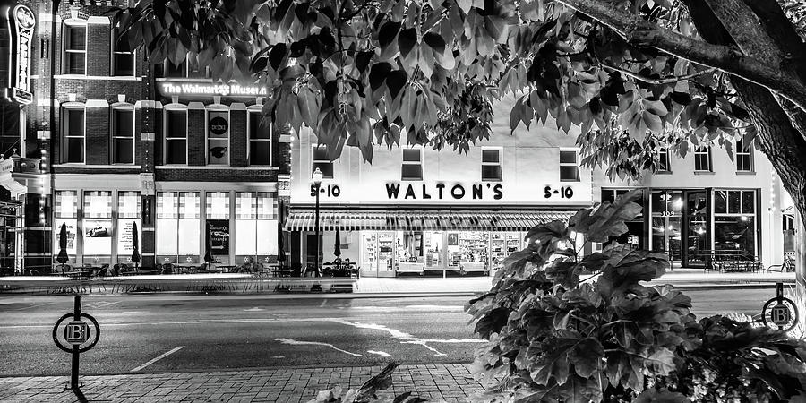 Downtown Bentonville Town Square And Main Street Panorama - Monochrome Photograph
