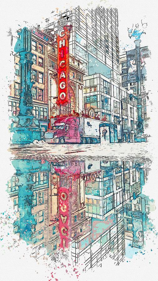 downtown chicago 2, watercolor by Adam Asar Painting