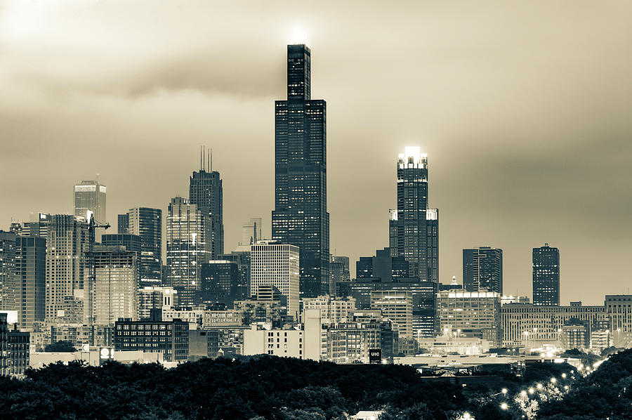 Chicago Skyline Photograph - Downtown Chicago Skyline in Sepia by Gregory Ballos
