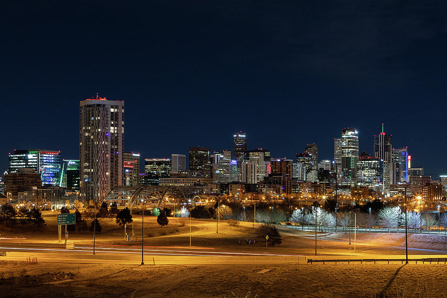 Downtown Denver at Night Photograph by Tony Hake