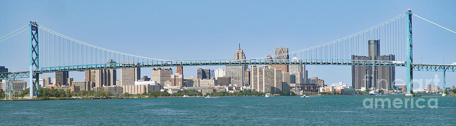 Downtown Detroit Panorama wide Photograph by Ann Horn