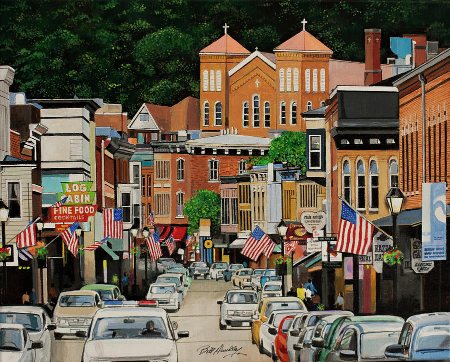 Downtown Galina, Illinois Painting by Bill Dunkley