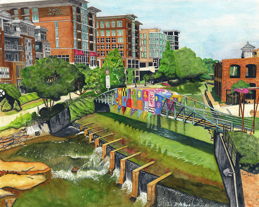 Downtown Greenville Sc Painting by Gary Roderer