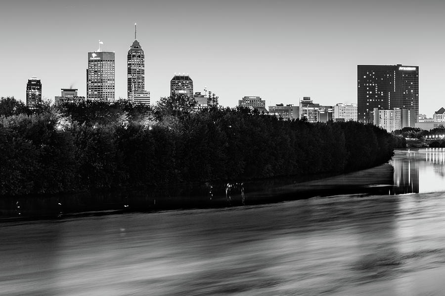 Indianapolis Photograph - Downtown Indianapolis Skyline on the White River - Black and White by Gregory Ballos