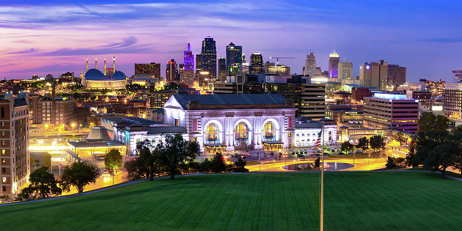 Downtown Kansas City Skyline Panoramic at Dusk Photograph by Gregory Ballos