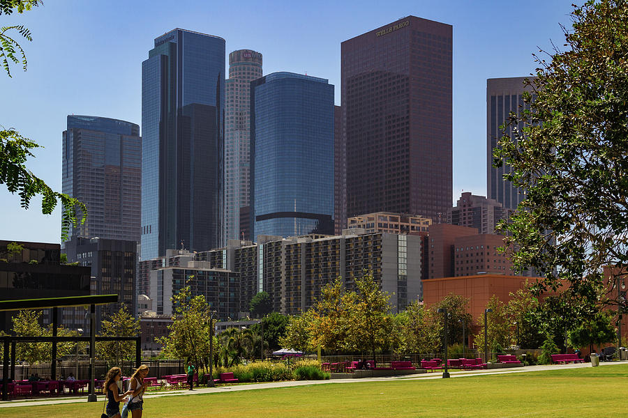 Downtown LA Skyline from Grand Park Photograph by Roslyn Wilkins