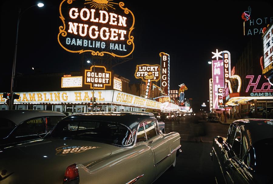 Las Vegas Photograph - Downtown Las Vegas At Night by Hy Peskin Archive