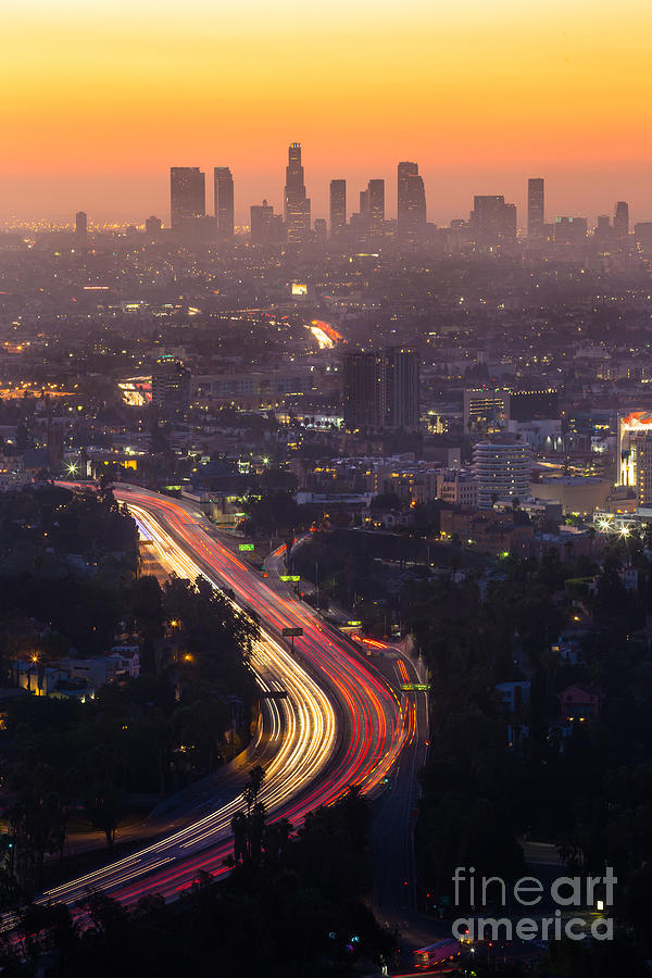 Winter Photograph - Downtown Los Angeles Skyline by F11photo Winter Photograph - Downtown Los Angeles Skyline by F11photo