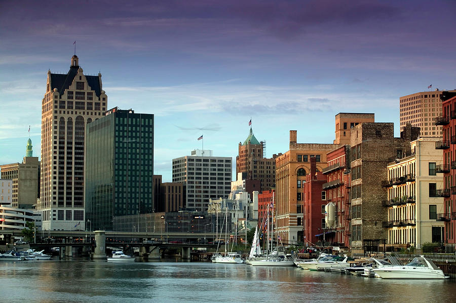 Downtown Milwaukee And Milwaukee River Photograph by Walter Bibikow