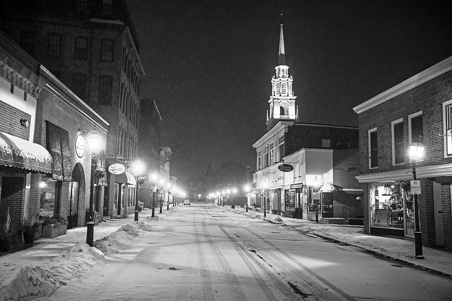 Downtown Newburyport  MA in the Winter Black and White Photograph by Toby McGuire