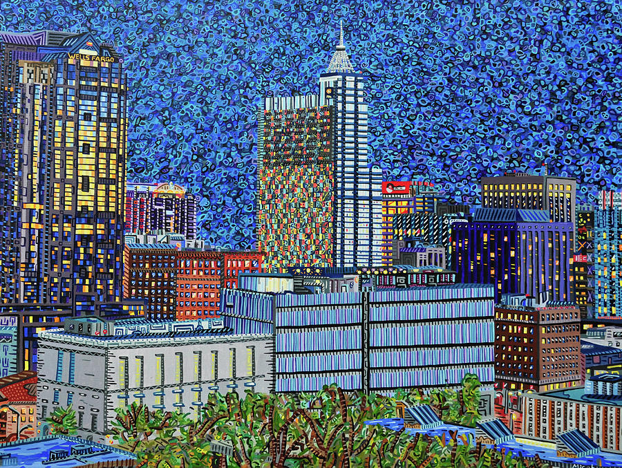 Downtown Raleigh - City at Night Painting by Micah Mullen