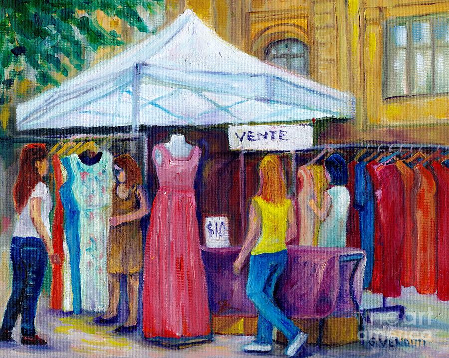 Downtown Rue St Catherine Sidewalk Sale Montreal Summer Scene Painting Dresses For Sale G Venditti Painting by Grace Venditti