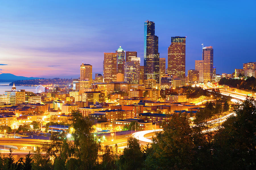 Downtown Seattle, Washington, Sunset Photograph by Terenceleezy