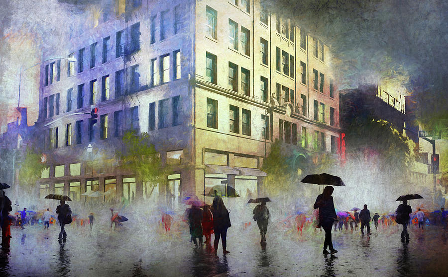 Downtown Stockton in Rain Digital Art by Terry Davis