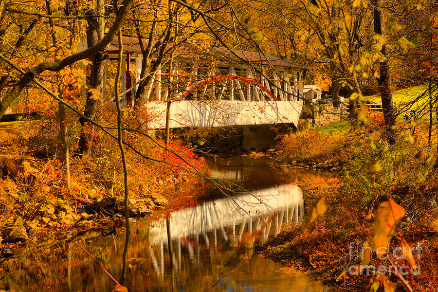 Dr. Knisley Bridge Fall Reflections Photograph by Adam Jewell