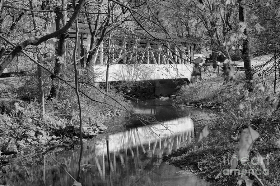Dr. Knisley Bridge Fall Reflections Black And White Photograph by Adam Jewell