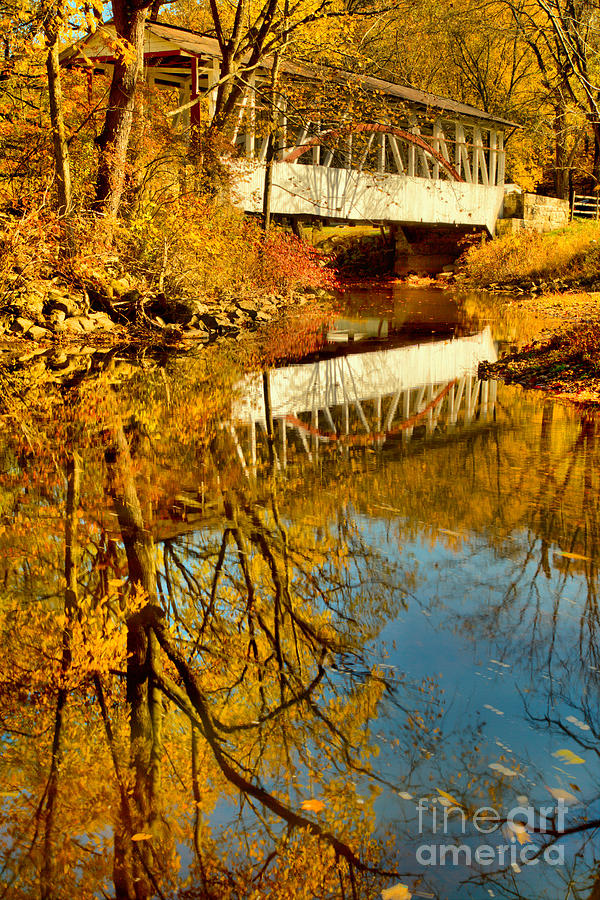 Dr. Knisley Covered Bridge Fall Portrait Photograph by Adam Jewell