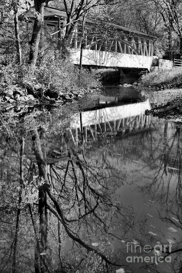 Dr. Knisley Covered Bridge Fall Portrait Black And White Photograph by Adam Jewell