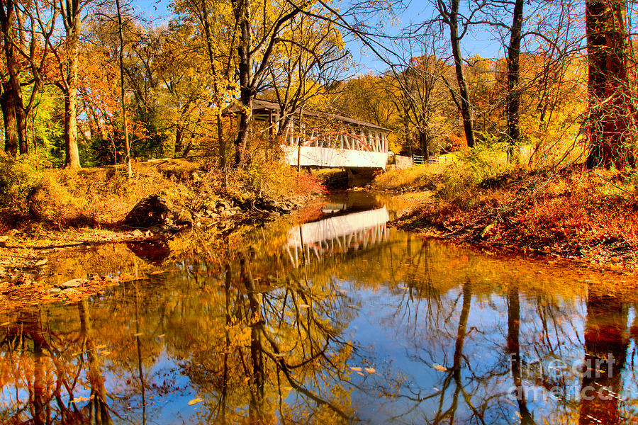 Dr. Knisley Covered Bridge Reflections Photograph by Adam Jewell