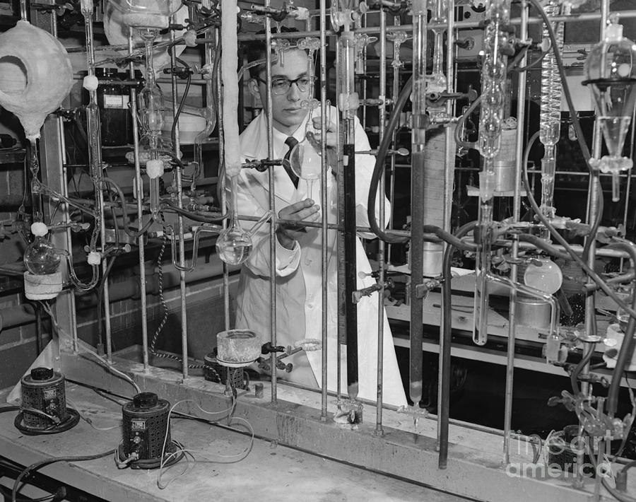 Dr. Stanley Miller Working In Laboratory by Bettmann