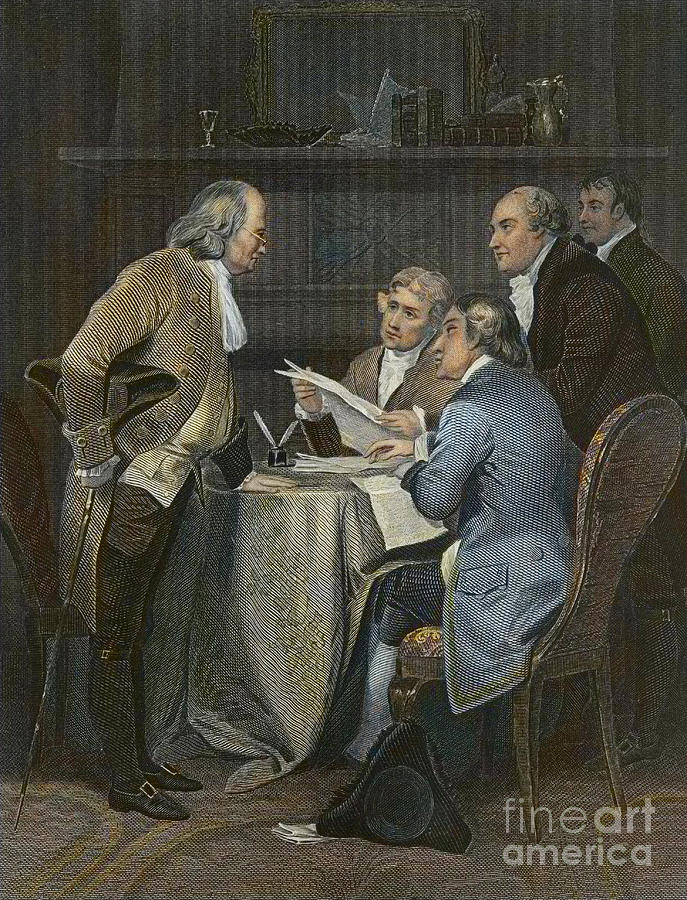 Drafting the Declaration of Independence in 1776 Painting by American School