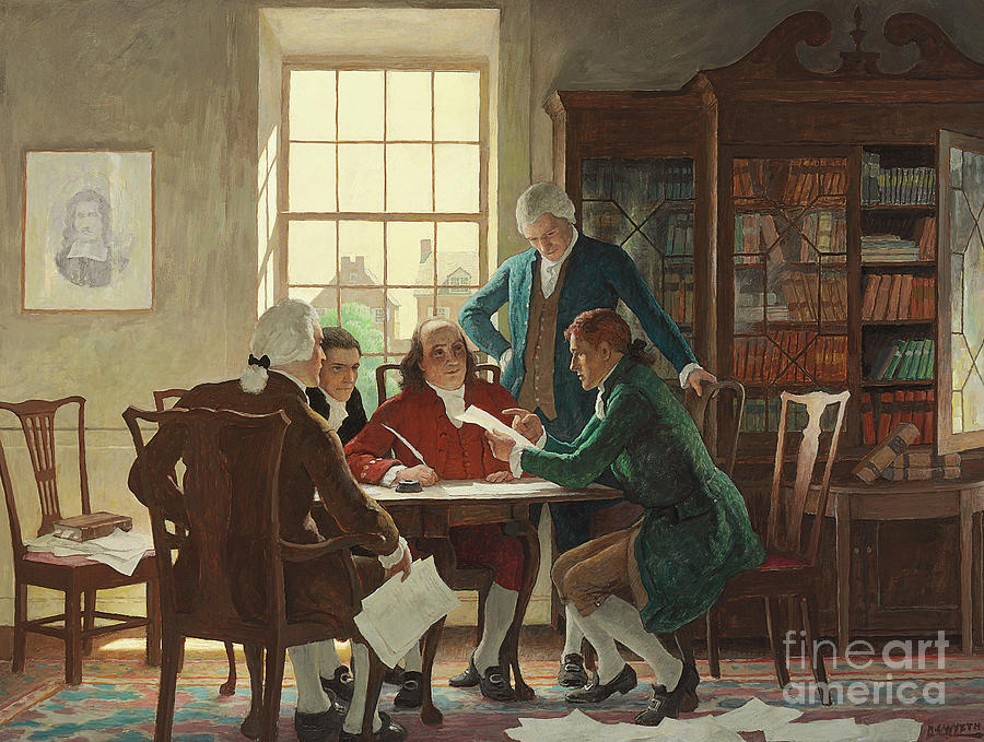 Drafting the Declaration of Independence in 1776 Painting by Newell Convers Wyeth