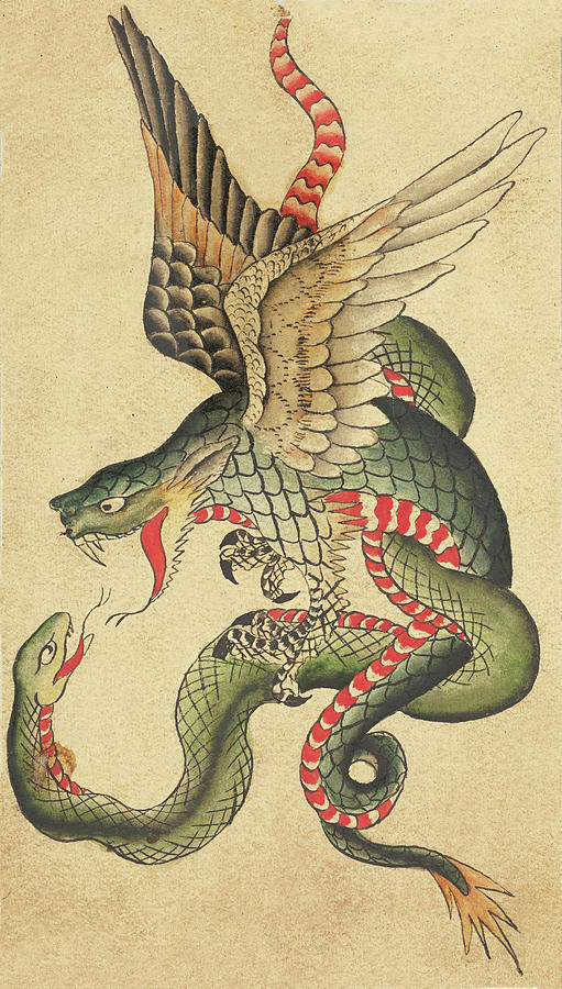 Dragon and Snake Tattoo (Inspired by Japanese Examples) Painting by Clark & Sellers