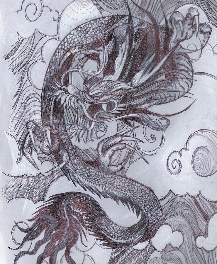 Dragon Cosmic Drawing by Stephen Humphries