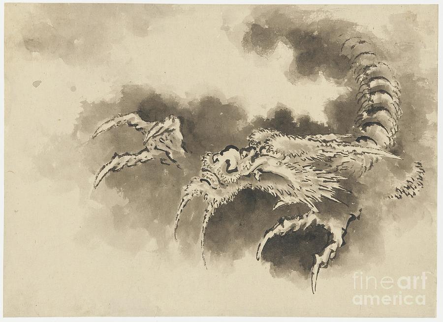 Dragon Emerging From Clouds, Edo Period Drawing by Katsushika Hokusai