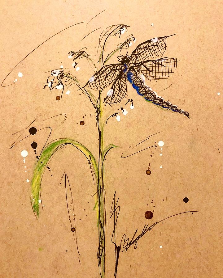 Dragon fly In Sweetgrass Drawing by C F Legette