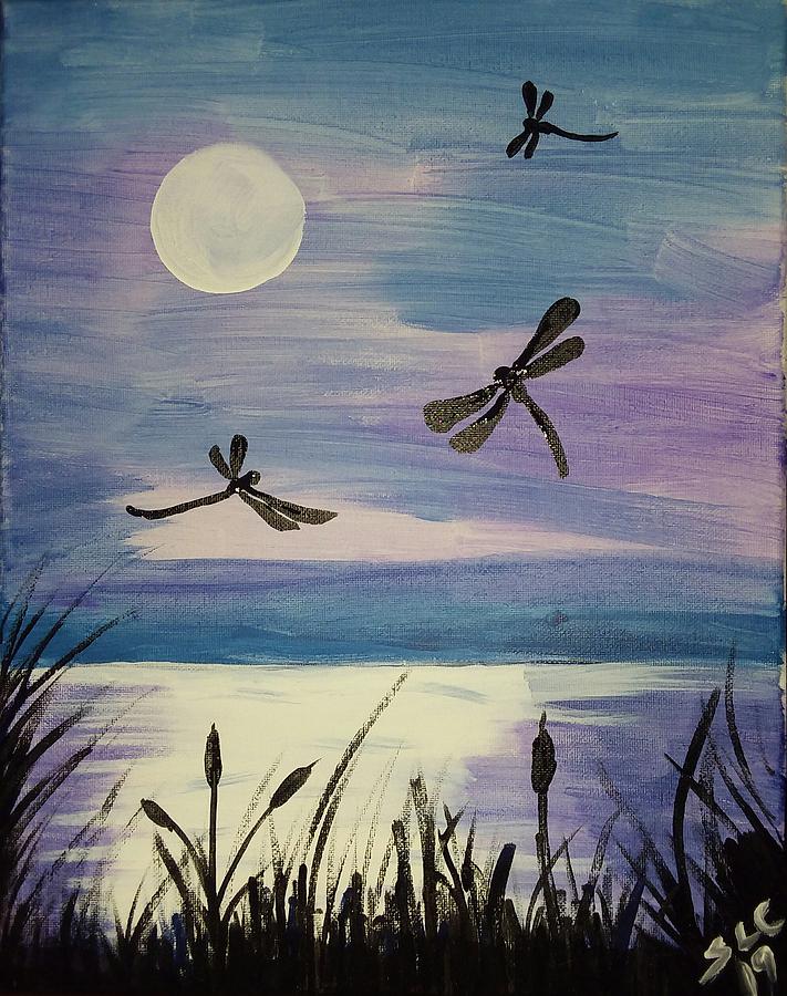 Full Moon Dragonfly Watercolor Greeting Card