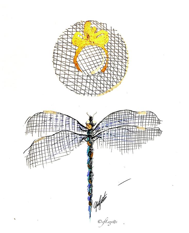 Dragon Fly Bonnet Drawing by C F Legette
