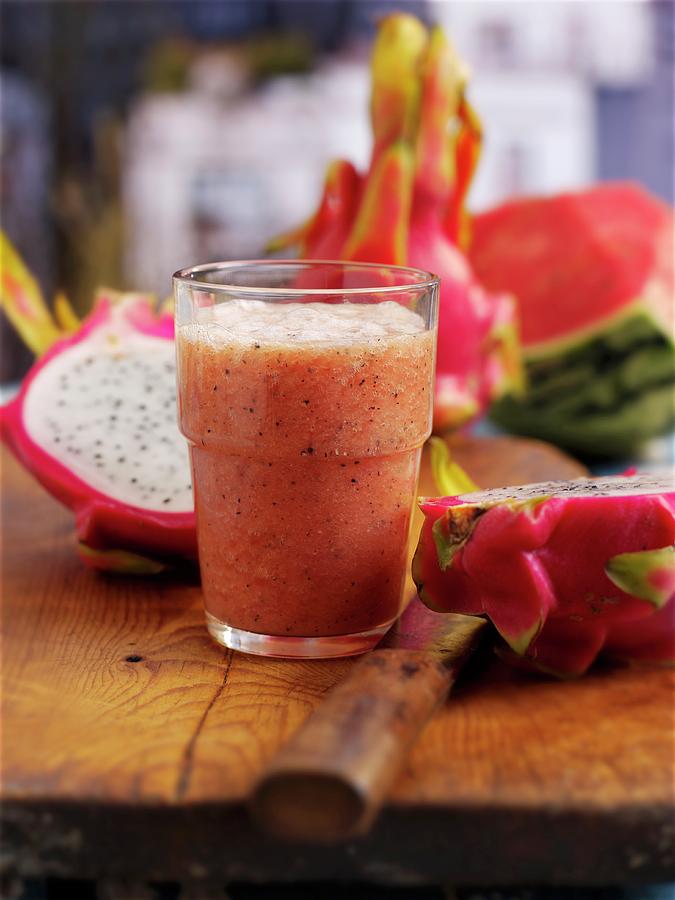 Dragon Fruit And Watermelon Smoothie Photograph by Garlick, Ian