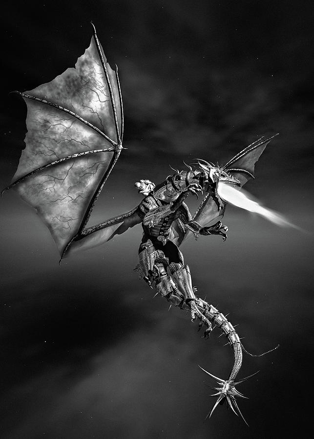 Dragon Rider BW Digital Art by Bob Orsillo